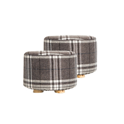 2X Fabric Ottoman Round Wooden Leg Foot Stool - LATTICE - ShopFrenzy