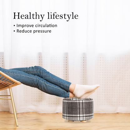 2X Fabric Ottoman Round Wooden Leg Foot Stool - LATTICE - ShopFrenzy
