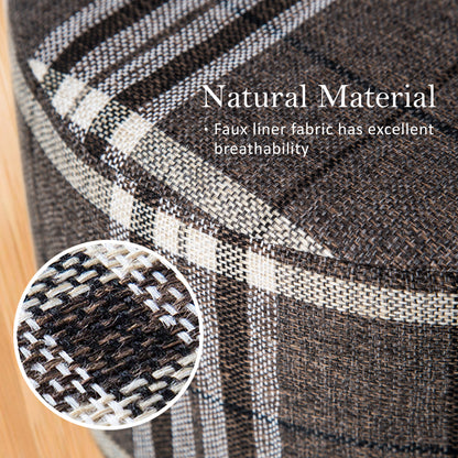 2X Fabric Ottoman Round Wooden Leg Foot Stool - LATTICE - ShopFrenzy