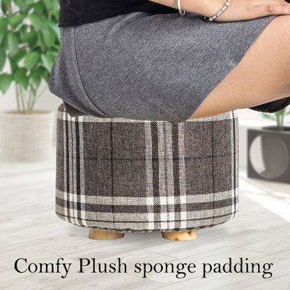 2X Fabric Ottoman Round Wooden Leg Foot Stool - LATTICE - ShopFrenzy