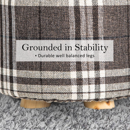2X Fabric Ottoman Round Wooden Leg Foot Stool - LATTICE - ShopFrenzy