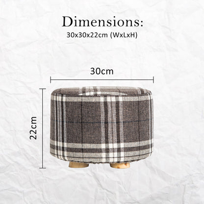 2X Fabric Ottoman Round Wooden Leg Foot Stool - LATTICE - ShopFrenzy