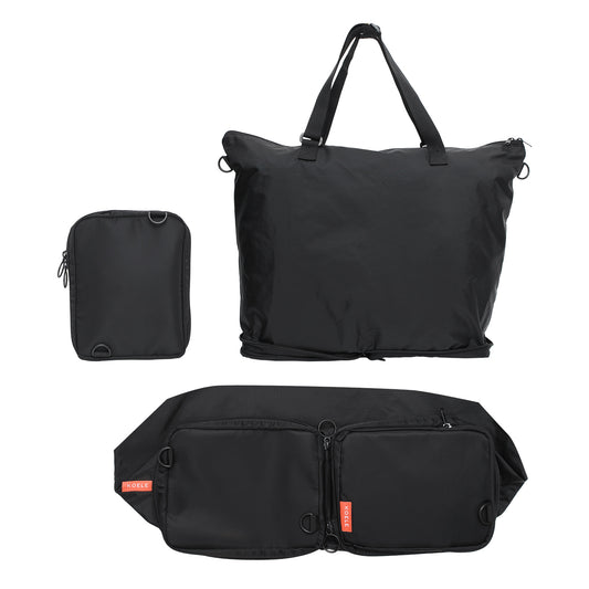 Shopper Bag Tote Bag Foldable Travel Laptop Grocery Nylon KO-DUAL BLACK - ShopFrenzy