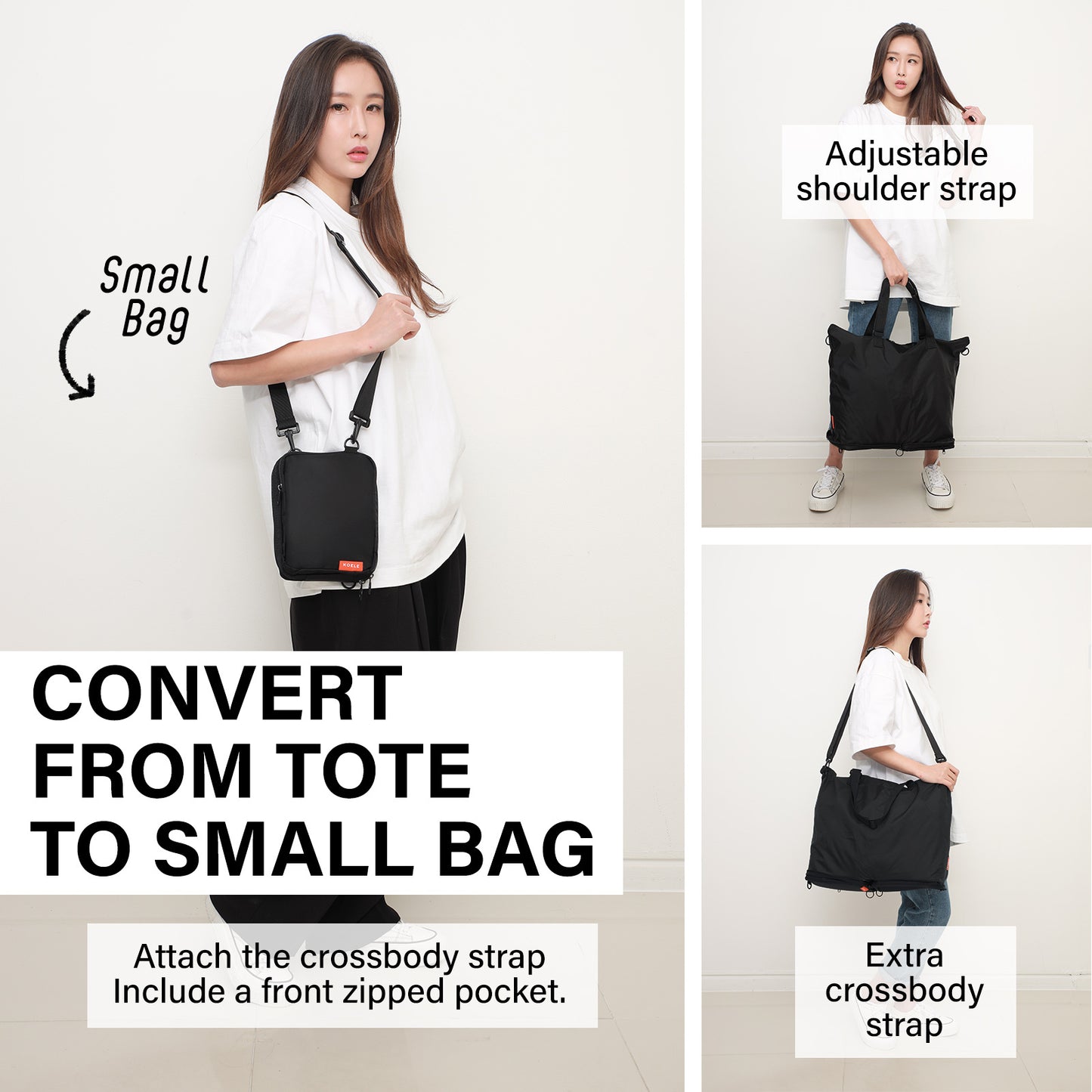 Shopper Bag Tote Bag Foldable Travel Laptop Grocery Nylon KO-DUAL BLACK - ShopFrenzy