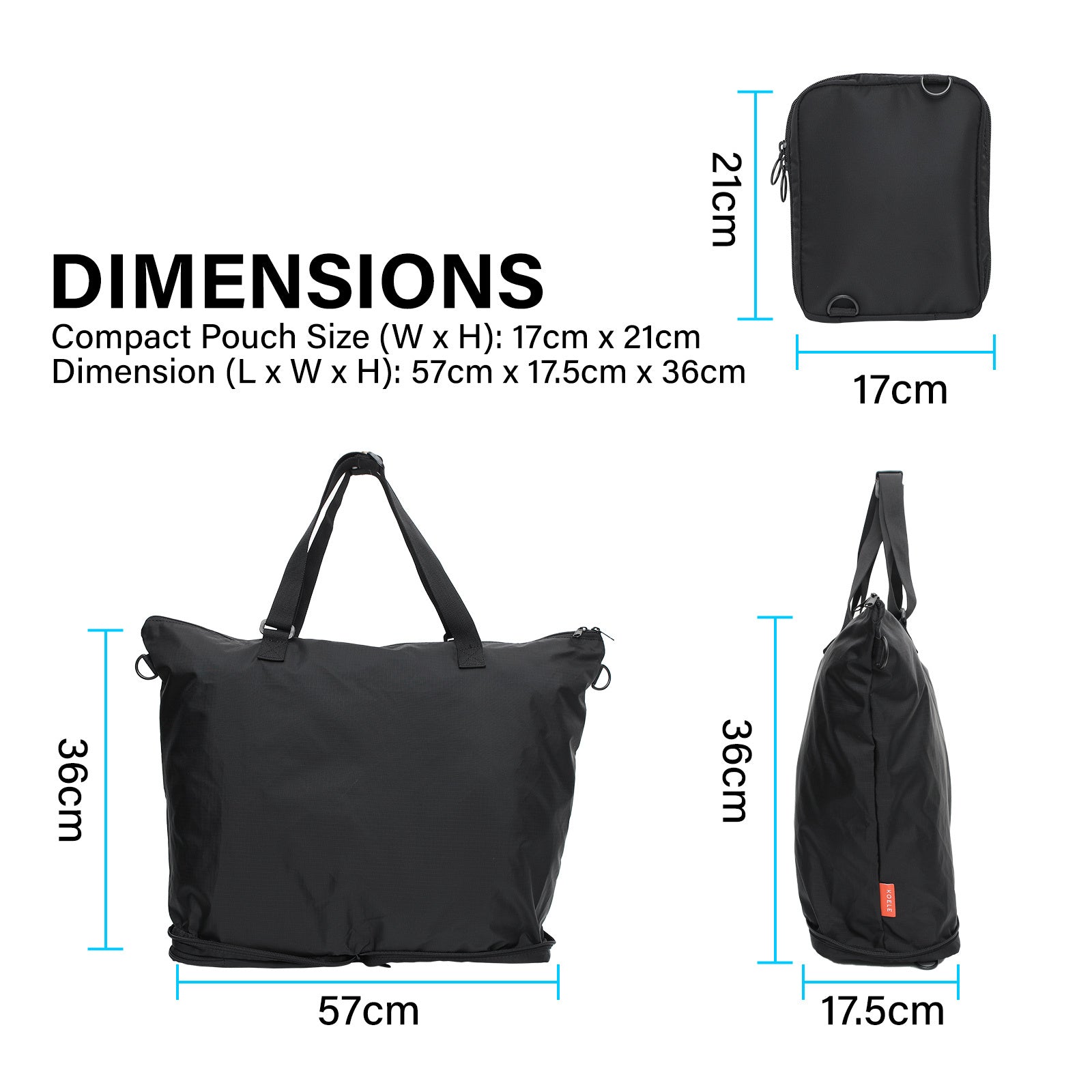 Shopper Bag Tote Bag Foldable Travel Laptop Grocery Nylon KO-DUAL BLACK - ShopFrenzy