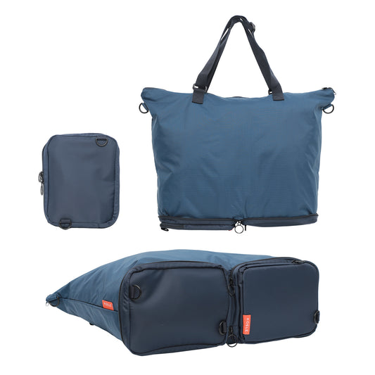 Shopper Bag Tote Bag Foldable Travel Laptop Grocery Nylon KO-DUAL NAVY - ShopFrenzy