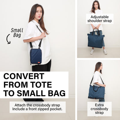 Shopper Bag Tote Bag Foldable Travel Laptop Grocery Nylon KO-DUAL NAVY - ShopFrenzy