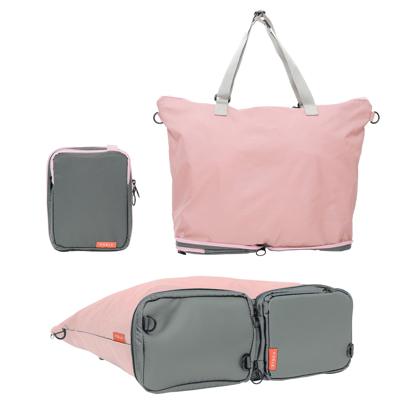 Shopper Bag Tote Bag Foldable Travel Laptop Grocery Nylon KO-DUAL PINK - ShopFrenzy