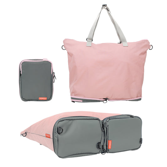 Shopper Bag Tote Bag Foldable Travel Laptop Grocery Nylon KO-DUAL PINK - ShopFrenzy