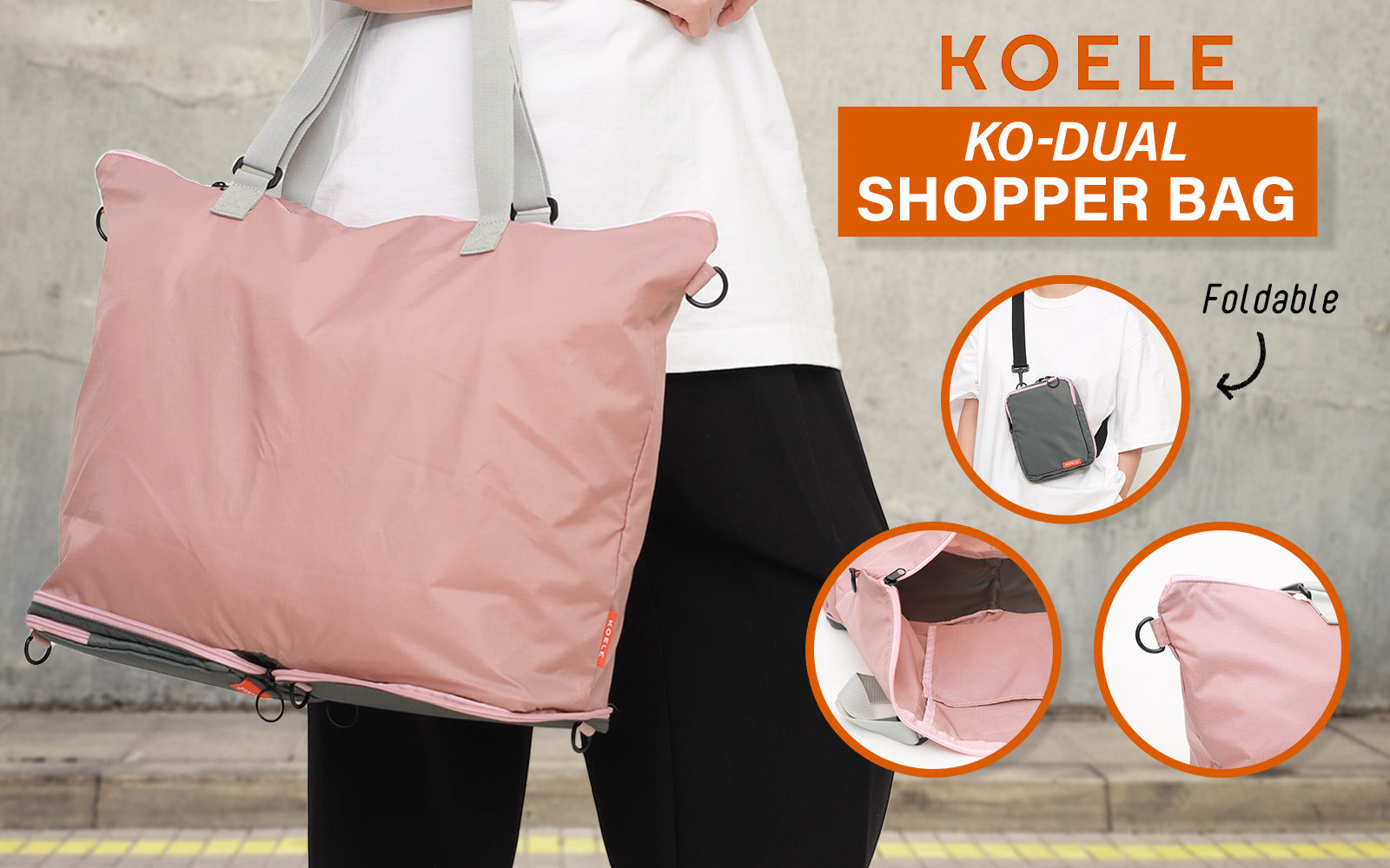Shopper Bag Tote Bag Foldable Travel Laptop Grocery Nylon KO-DUAL PINK - ShopFrenzy