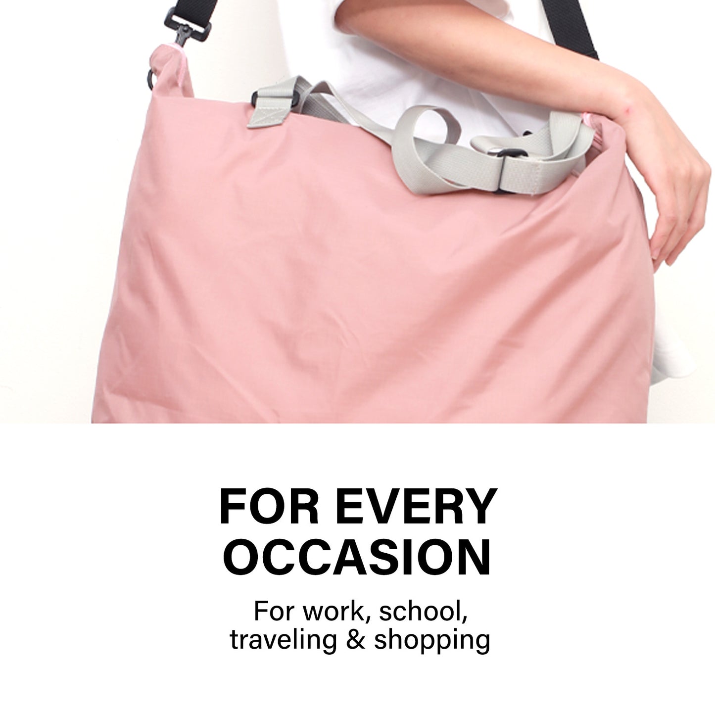 Shopper Bag Tote Bag Foldable Travel Laptop Grocery Nylon KO-DUAL PINK - ShopFrenzy