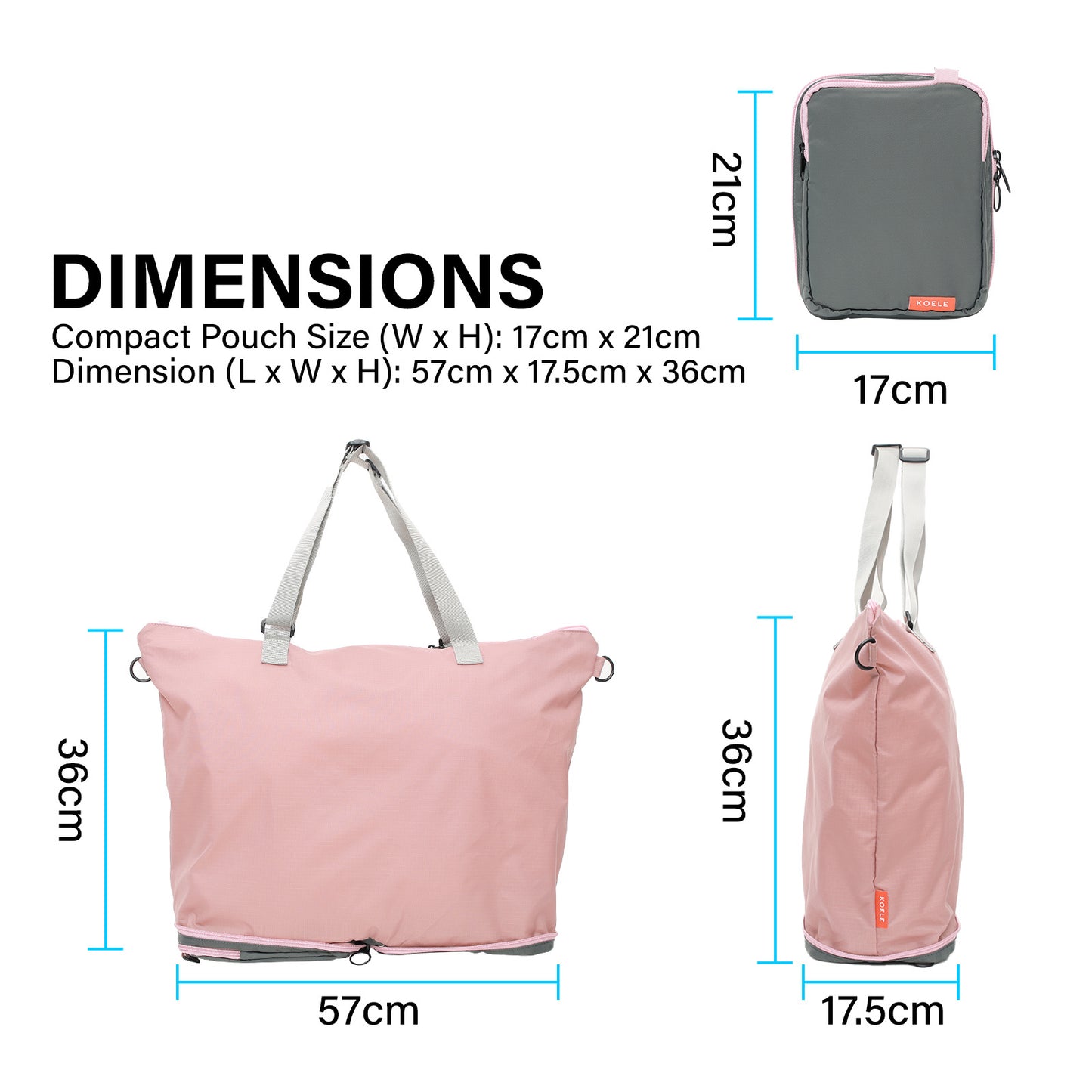 Shopper Bag Tote Bag Foldable Travel Laptop Grocery Nylon KO-DUAL PINK - ShopFrenzy