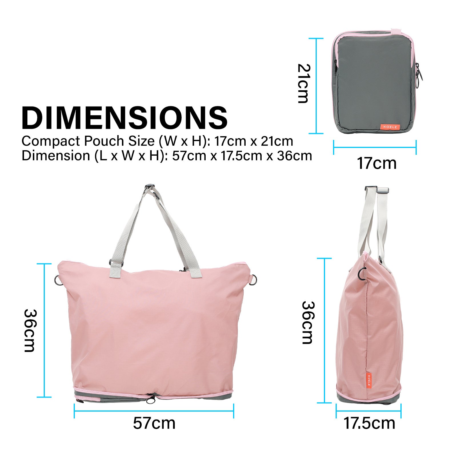 Shopper Bag Tote Bag Foldable Travel Laptop Grocery Nylon KO-DUAL PINK - ShopFrenzy