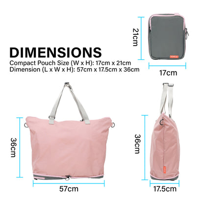Shopper Bag Tote Bag Foldable Travel Laptop Grocery Nylon KO-DUAL PINK - ShopFrenzy