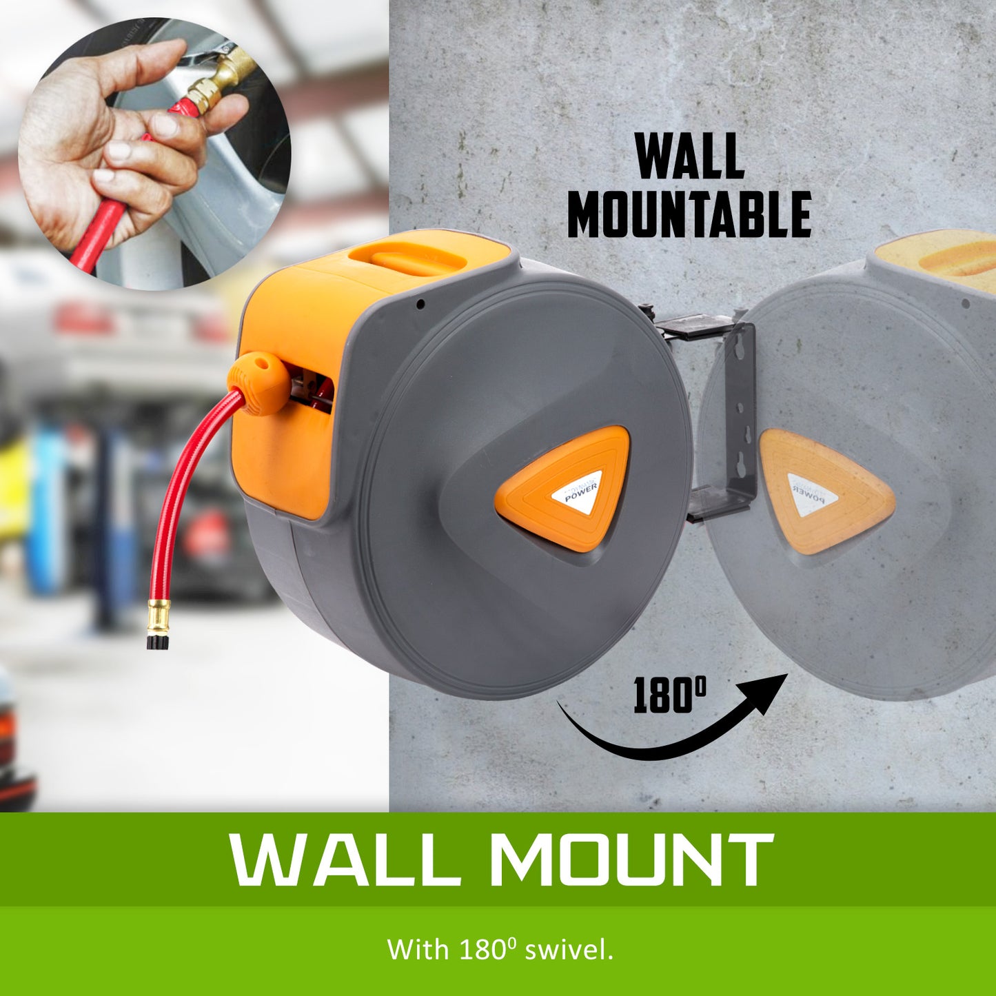 Automotive Air Hose Retractable Reel Wall Mounted 10m - ShopFrenzy