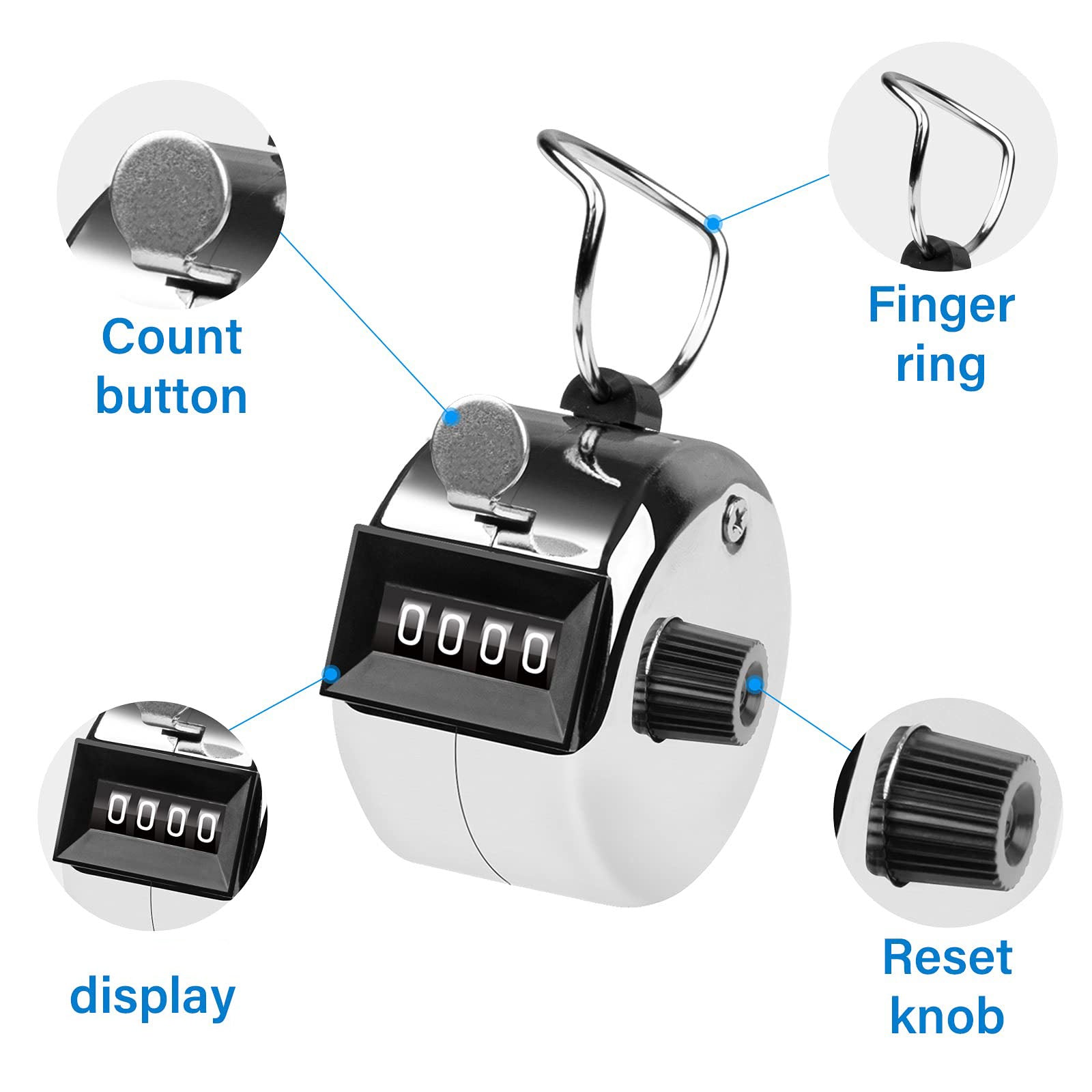 Hand Tally Counter 4-Digit Lap Counters Clicker Pitch for Counting Knitting Coaching - ShopFrenzy