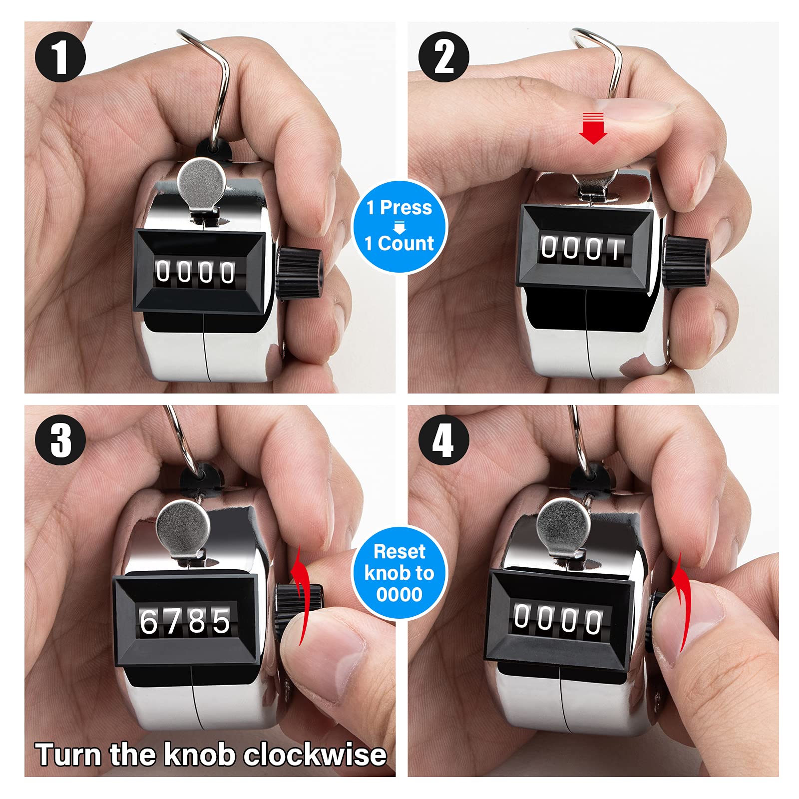 Hand Tally Counter 4-Digit Lap Counters Clicker Pitch for Counting Knitting Coaching - ShopFrenzy