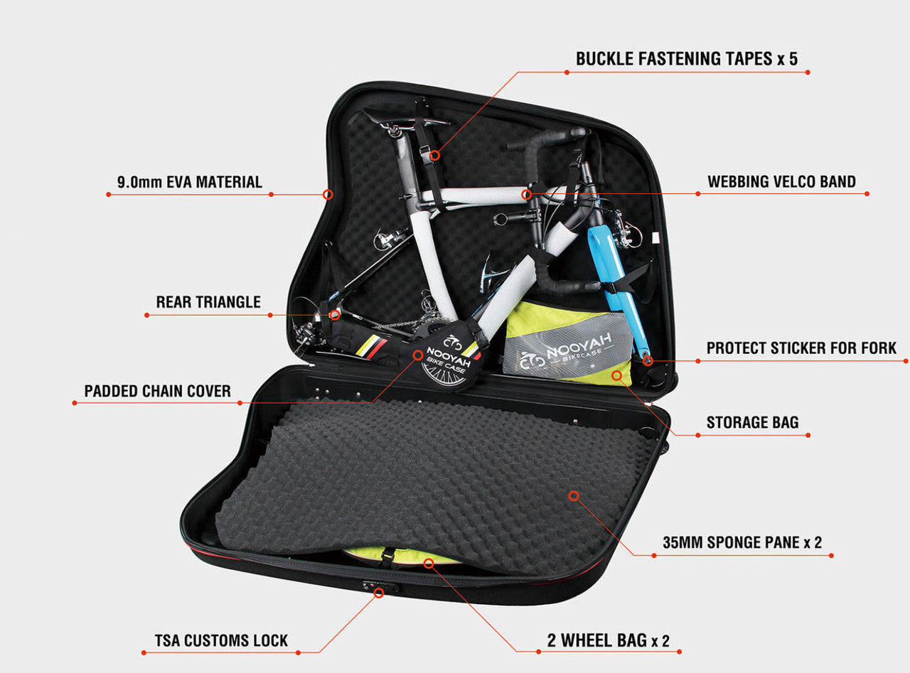 NOOYAH Bike Hard Shell Travel Case EVA Mountain MTB ebike Road Bike 700c Gravel Bike Tourer- BK002 in Black - ShopFrenzy
