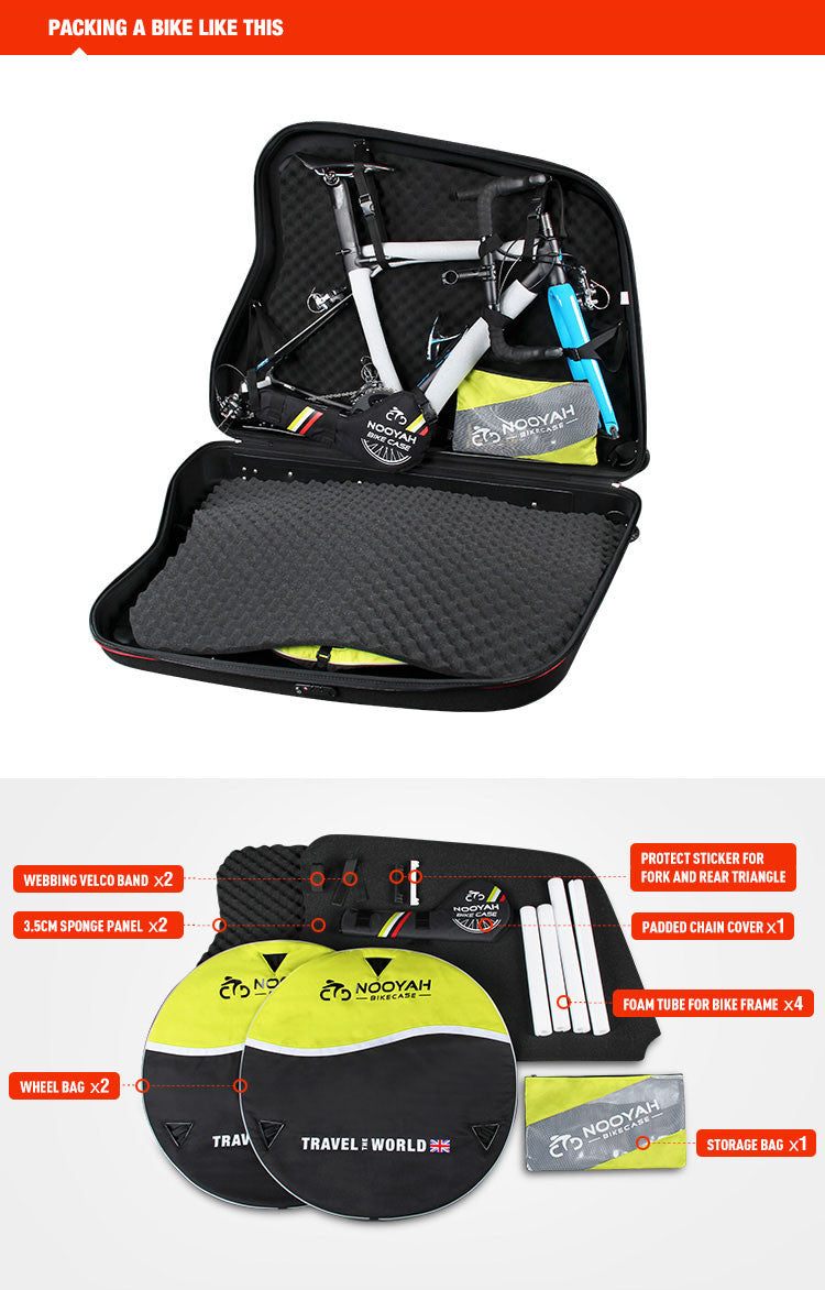 NOOYAH Bike Hard Shell Travel Case EVA Mountain MTB ebike Road Bike 700c Gravel Bike Tourer- BK002 in Black - ShopFrenzy