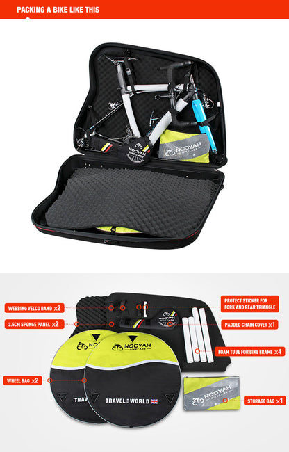 NOOYAH Bike Hard Shell Travel Case EVA Mountain MTB ebike Road Bike 700c Gravel Bike Tourer- BK002 in Black - ShopFrenzy