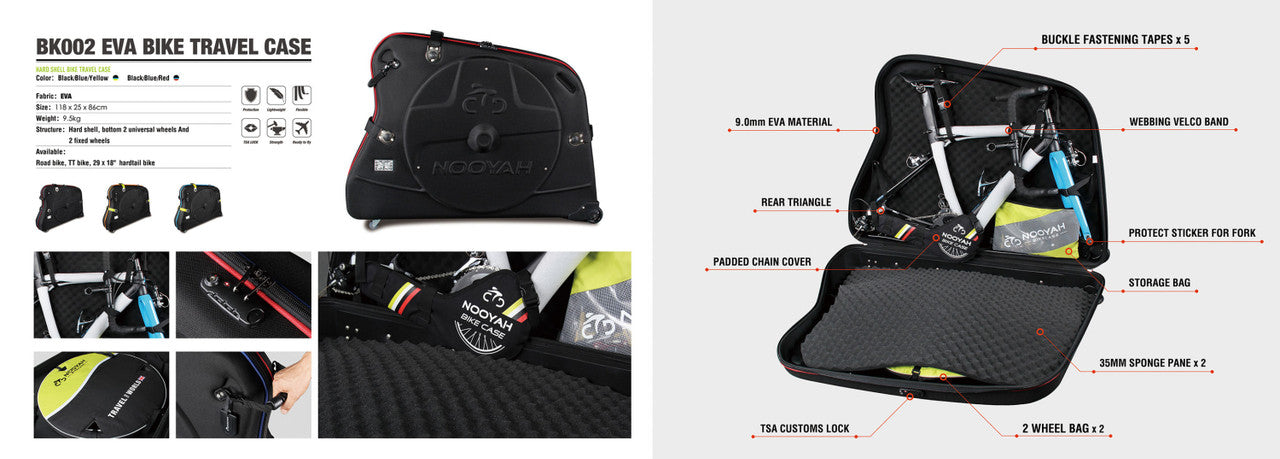 NOOYAH Bike Hard Shell Travel Case EVA Mountain MTB ebike Road Bike 700c Gravel Bike Tourer- BK002 in Black - ShopFrenzy
