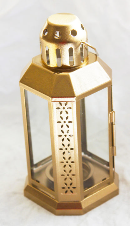 Gold Metal Miners Lantern Summer Xmas Wedding Home Party Room Balconey Deck Decoration 21cm Tealight Candle - ShopFrenzy