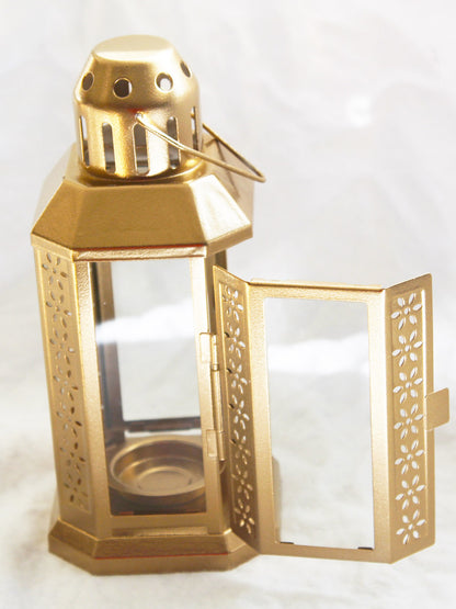 Gold Metal Miners Lantern Summer Xmas Wedding Home Party Room Balconey Deck Decoration 21cm Tealight Candle - ShopFrenzy