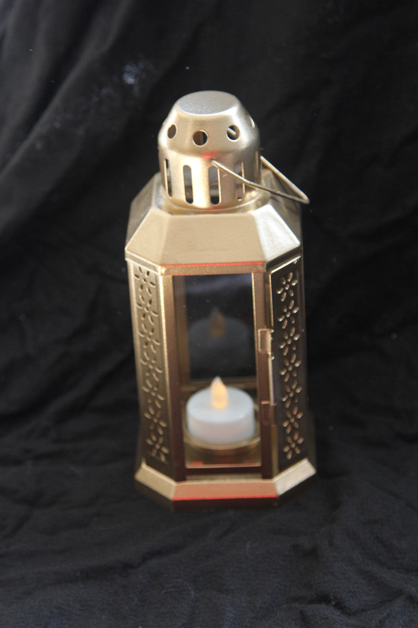 Gold Metal Miners Lantern Summer Xmas Wedding Home Party Room Balconey Deck Decoration 21cm Tealight Candle - ShopFrenzy