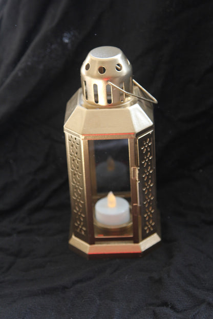 Gold Metal Miners Lantern Summer Xmas Wedding Home Party Room Balconey Deck Decoration 21cm Tealight Candle - ShopFrenzy
