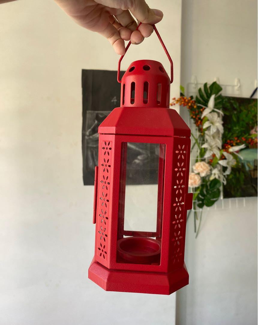 Red Metal Miners Lantern Summer Xmas Wedding Home Party Room Balconey Deck Decoration 21cm Tealight Candle - ShopFrenzy