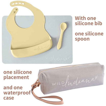 LIFEBEA WILD INDIANA Eating-out Comfy Silicone Baby Bib set for babies & Toddlers(10-72 Months) Waterproof baby fedding including Waterproof carry case (Lemon)