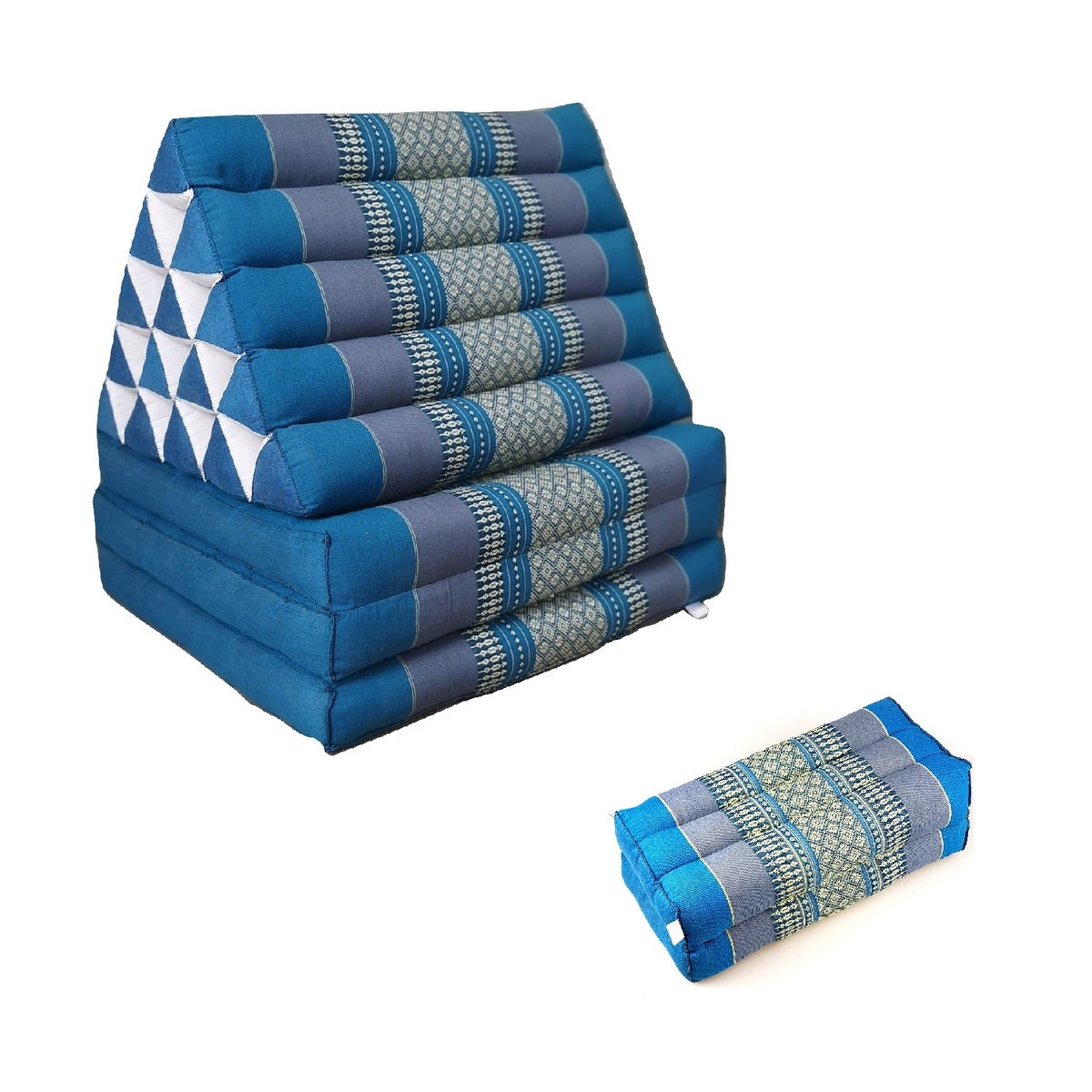 Jumbo Thai Triangle Pillow THREE FOLDS Blue + Arm/Leg Rest Block - ShopFrenzy