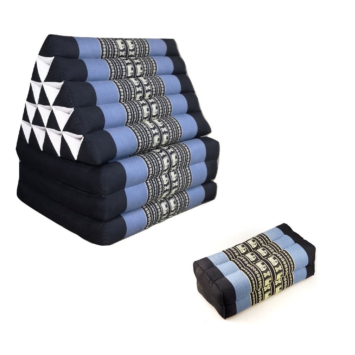 Jumbo Thai Triangle Pillow THREE FOLDS BluEle + Arm/Leg Rest Block - ShopFrenzy