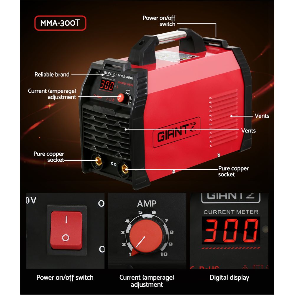 Giantz 300Amp Inverter Welder MMA ARC iGBT DC Gas Welding Machine Stick Portable - ShopFrenzy